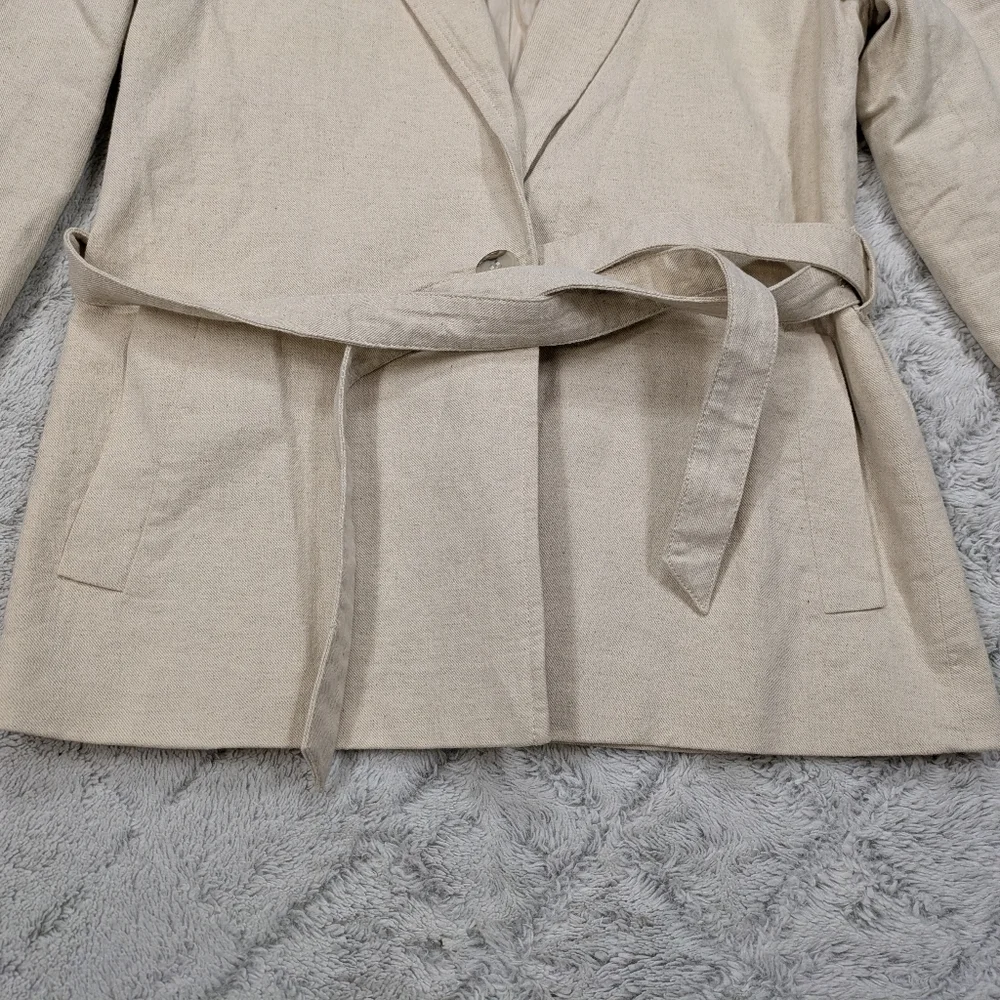 Madewell Jacket Women's XS Beige Natural Twill Cotton Linen Belted Blazer